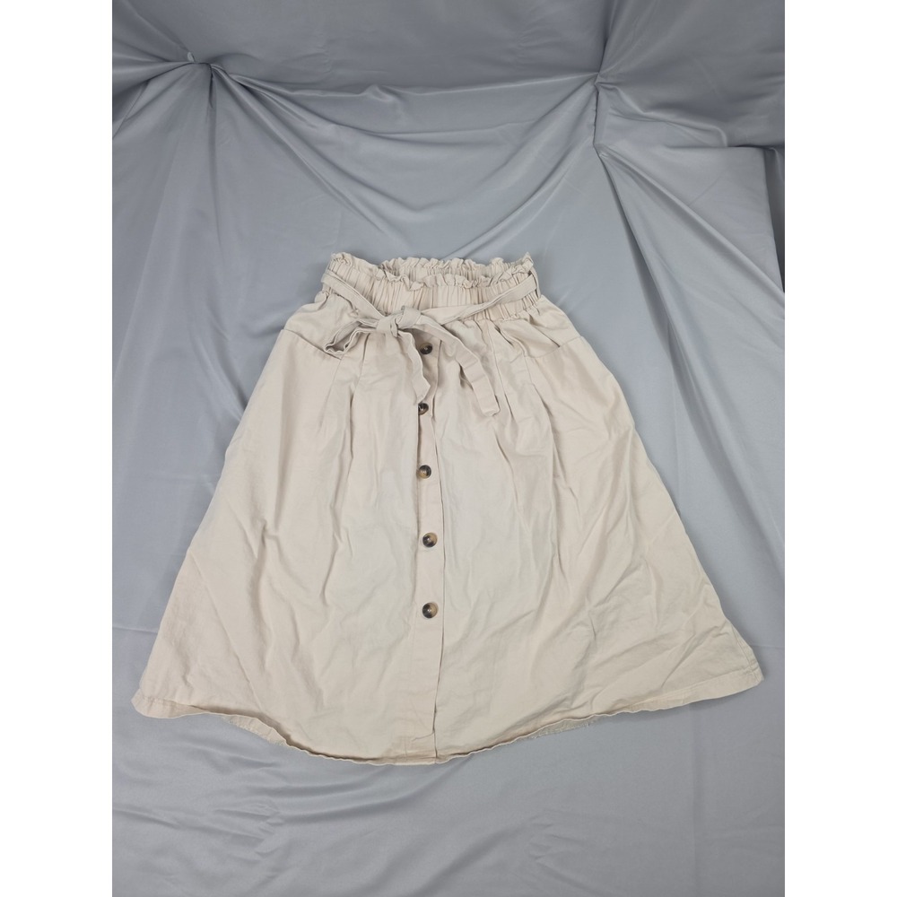 Forever 21 Button Down Skirt Women's Medium Light Beige Tie Mid-length Cottton